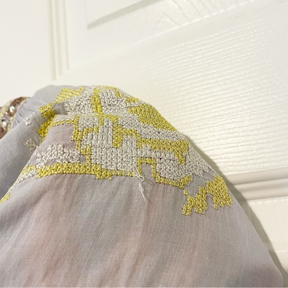 Rose and Rose Cross Stitch Embroidery Blue Top Size Small Short Sleeve Sequins - Picture 8 of 10